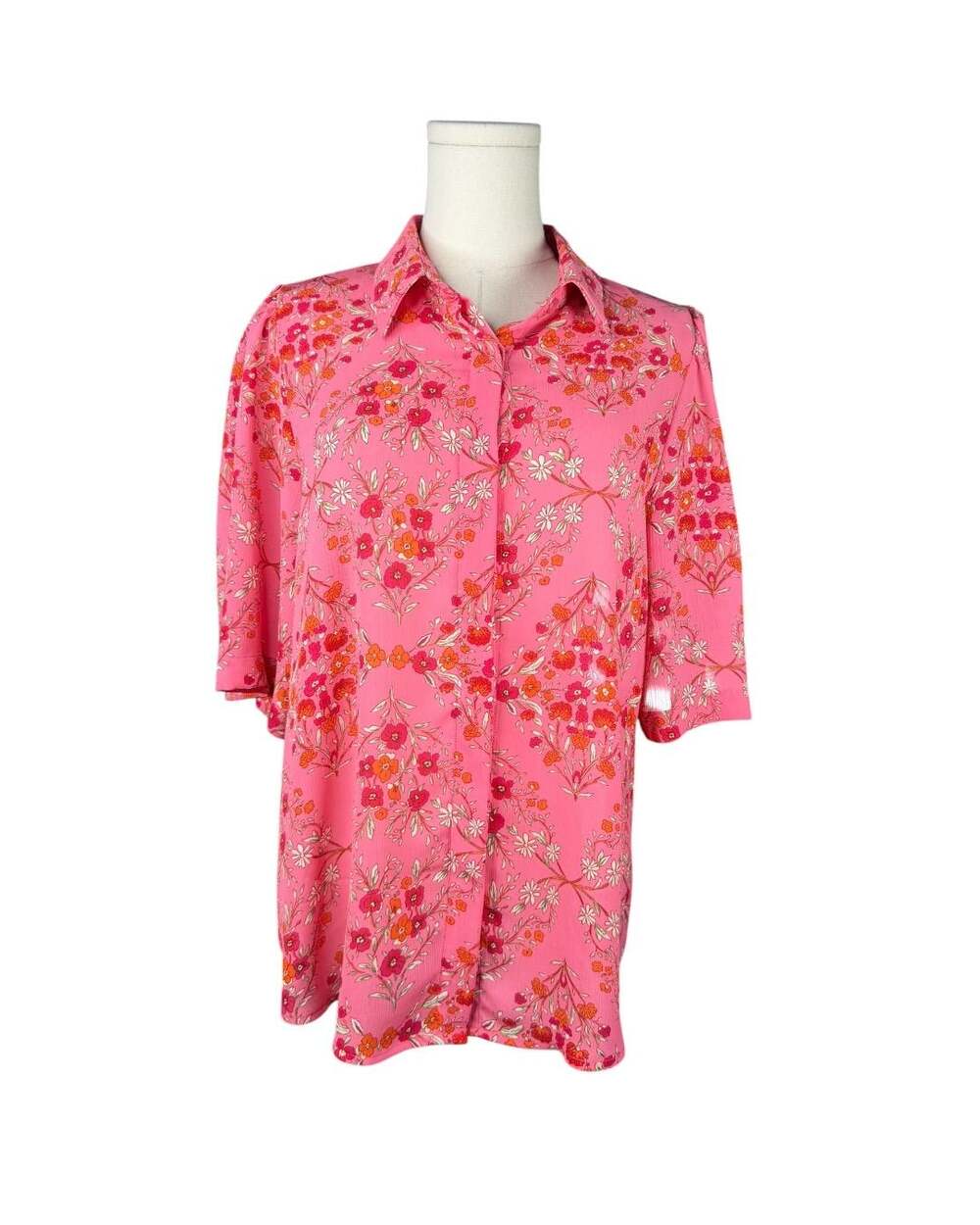 Vintage Pink Floral Short Sleeve Button-Down Shirt Sz. M JS-51 - Picture 1 of 5